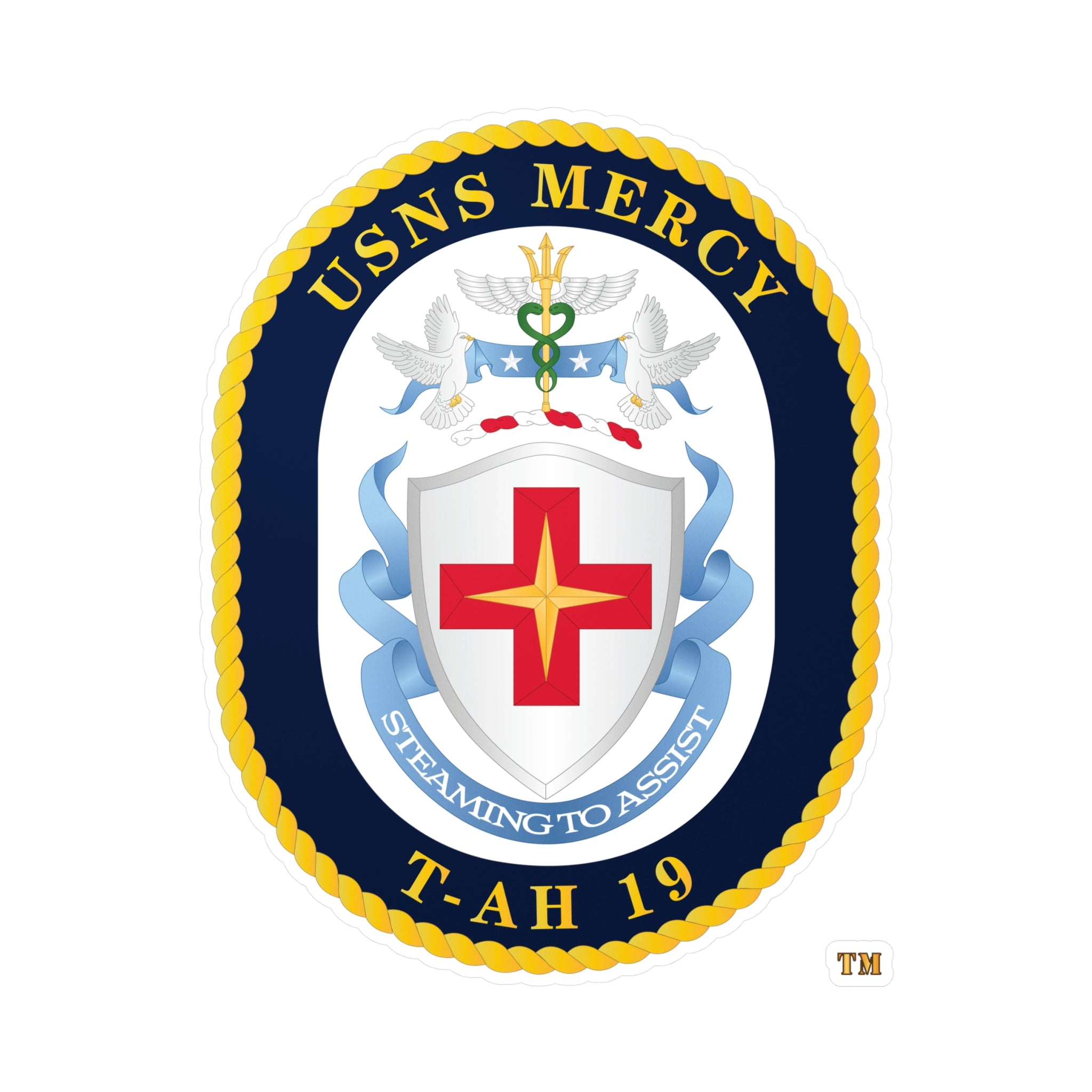 Kiss-Cut Vinyl Decal - Navy - USNS Mercy (T-AH-19) - Crest wo Txt