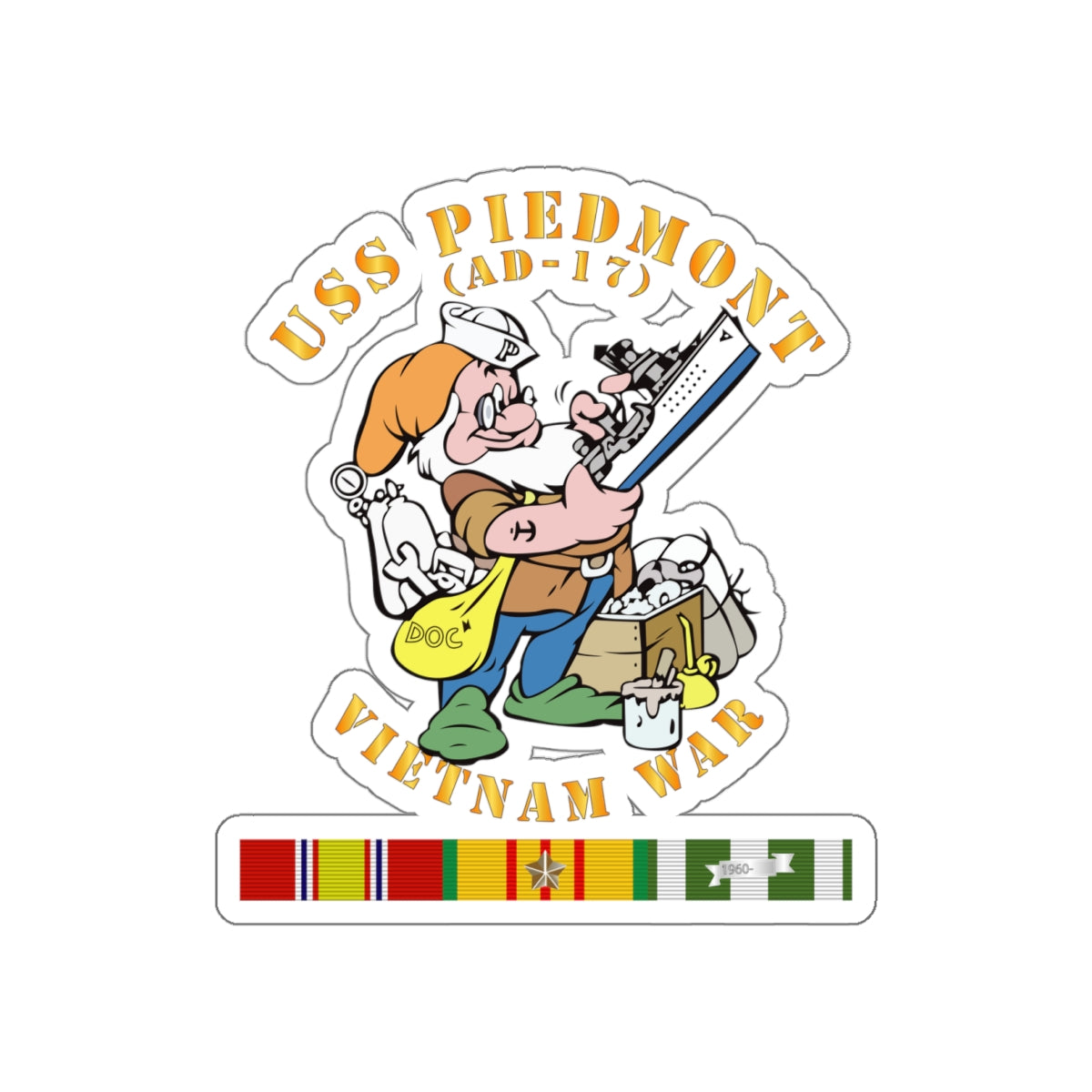 Die-Cut Vinyl Sticker - Navy - USS Piedmont (AD-17) w VN SVC - Vietnam War