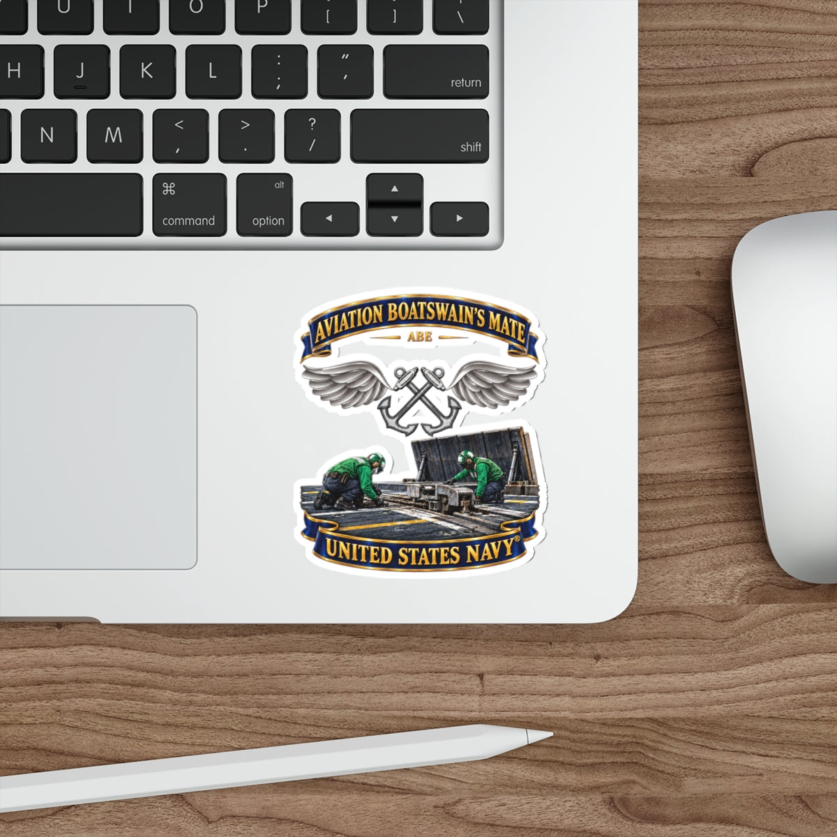 Die-Cut Vinyl Sticker - Navy - Rate - Aviation Boatswain's Mate (ABE) - with Scene - 3D - Enhanced