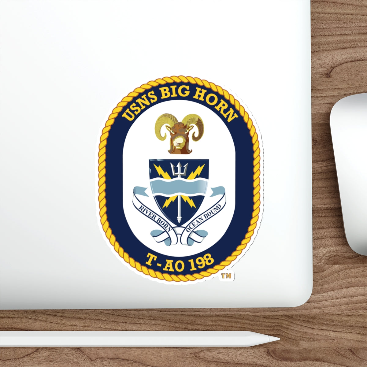 Die-Cut Vinyl Sticker - Navy - USNS Big Horn (T-AO 198) wo txt