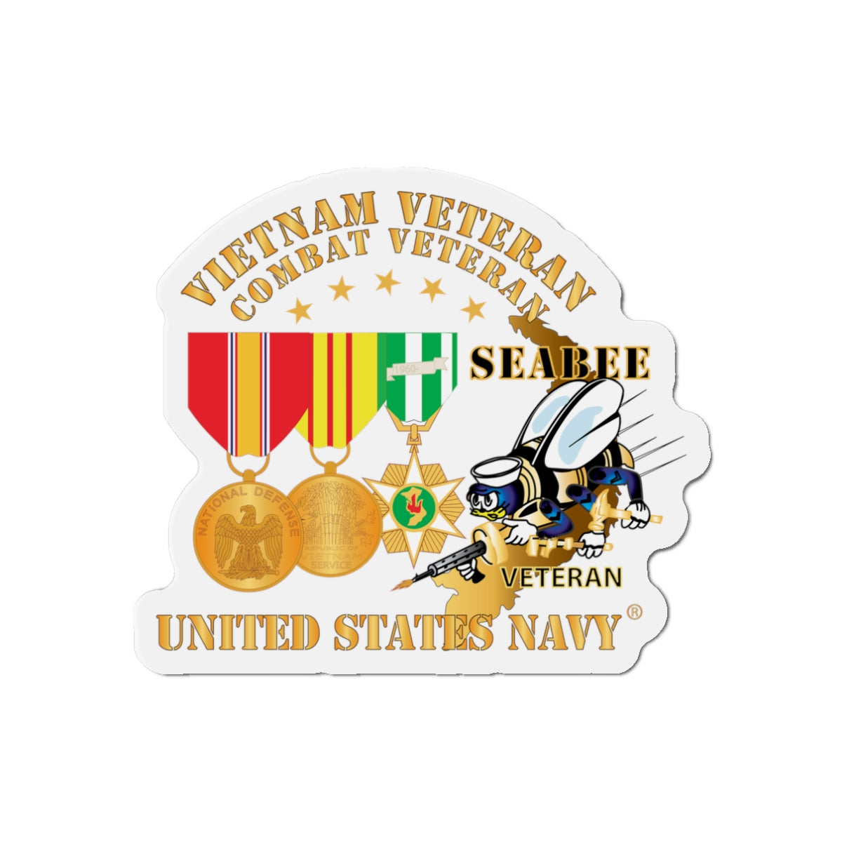 Die-Cut Magnet - Navy - Vietnam  Veteran - w Medals - VN - Seabee