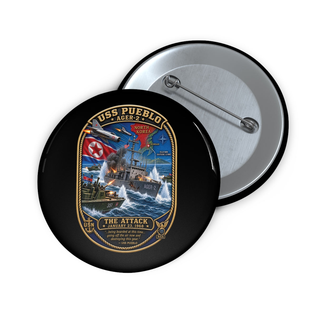 Pin Button - USS Pueblo Attack-Defense Commemorative Patch