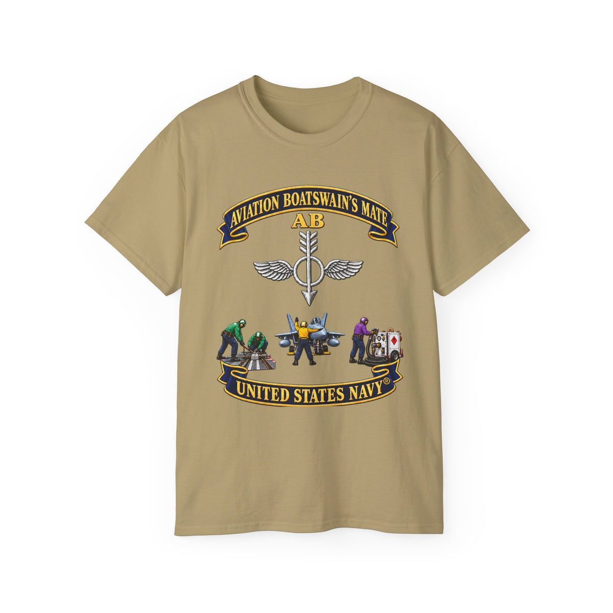 Unisex Ultra Cotton T-Shirt - Navy - Aviation Boatswains Mate Br with 3 Scene - 3D - Enhanced