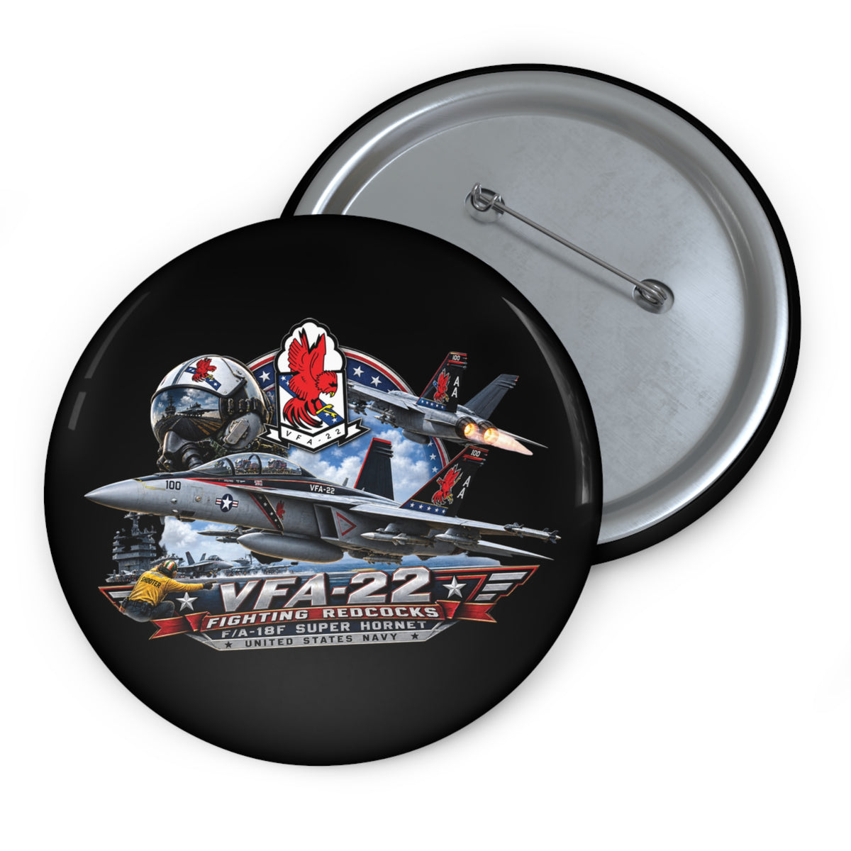 Pin Button - Strike Fighter Squadron 22nd - AC - Fighting Redcocks - 3D - Enhanced