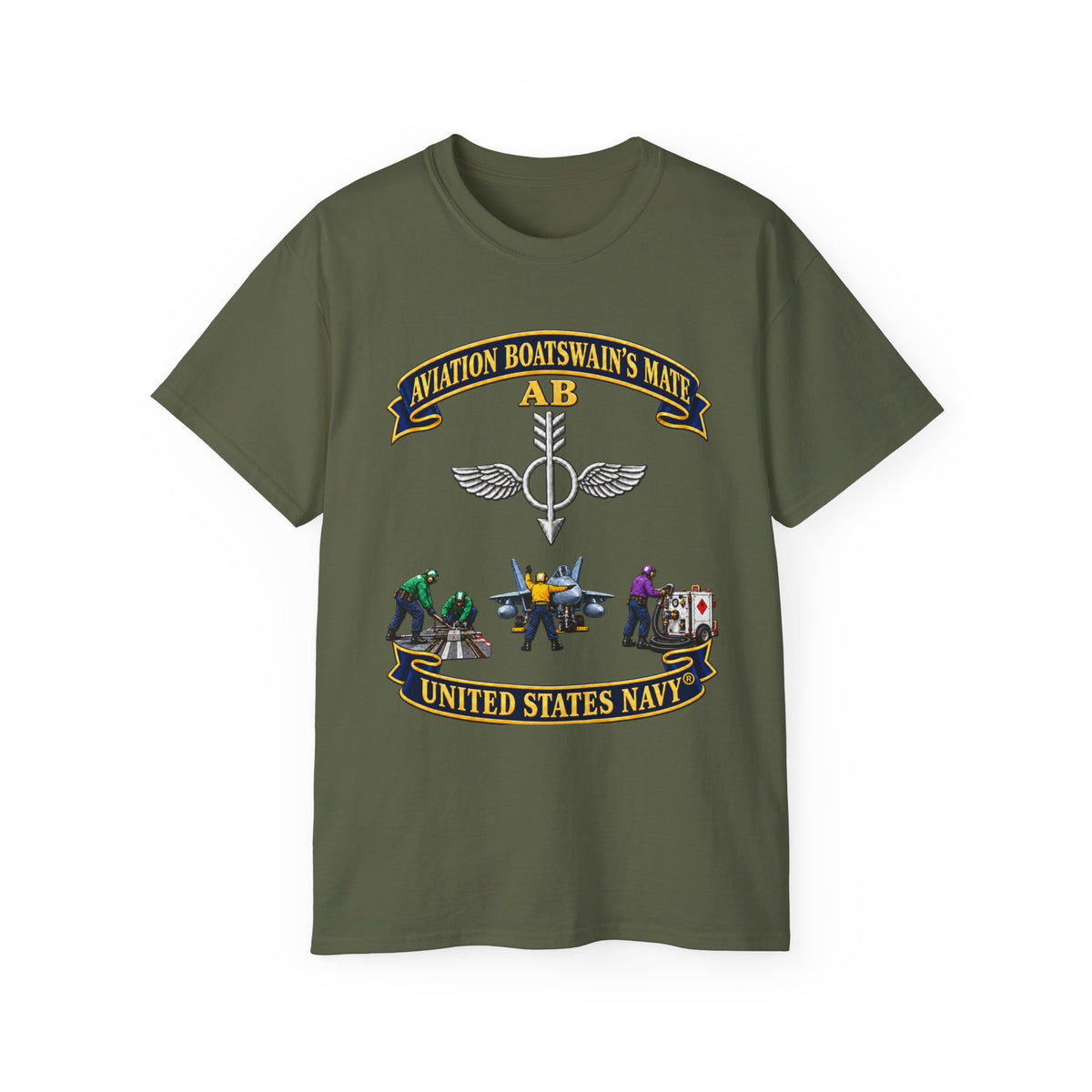 Unisex Ultra Cotton T-Shirt - Navy - Aviation Boatswains Mate Br with 3 Scene - 3D - Enhanced