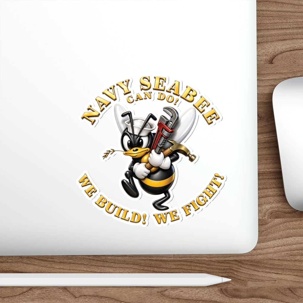Die-Cut Vinyl Sticker - Navy - Navy SeaBee - w Wrench and Hammer - 3D - Enhanced X 300