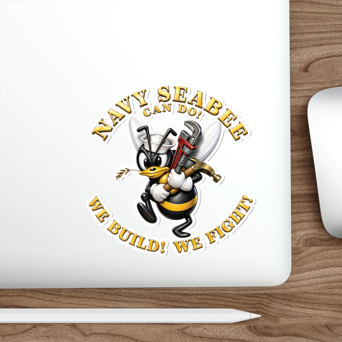 Die-Cut Vinyl Sticker - Navy - Navy SeaBee - w Wrench and Hammer - 3D - Enhanced X 300