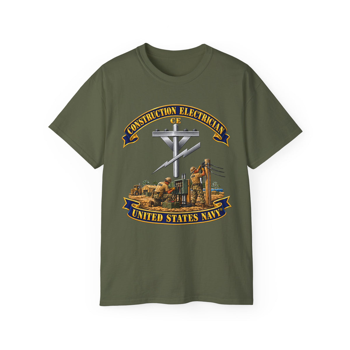 Unisex Ultra Cotton T-Shirt - Navy - Rate - Construction Electrician (CE) with Scene - 3D - Enhanced