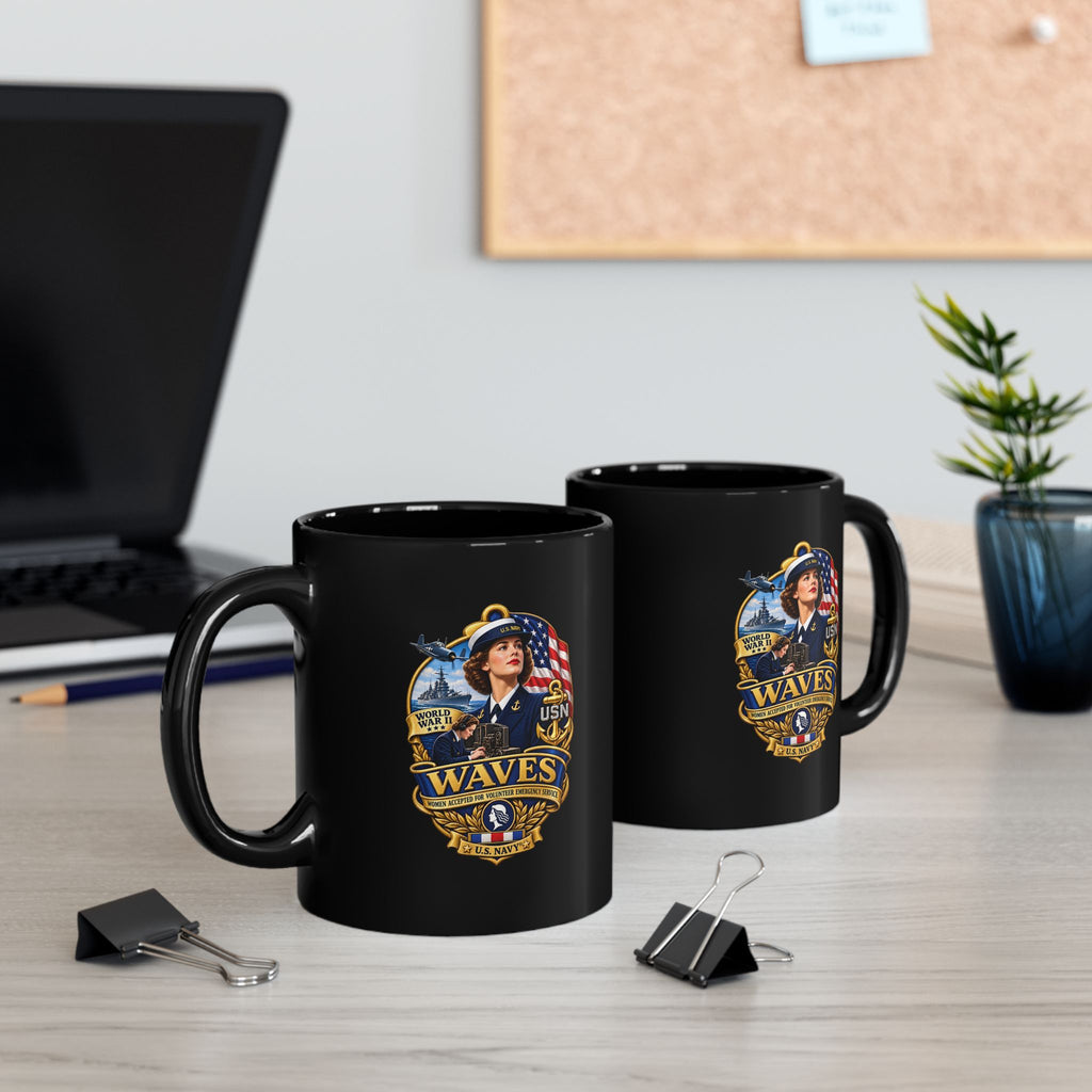 Black Mug (11oz, 15oz) - WAVES - Women Accepted for Volunteer Emergency Service WWII - 3D - Enhanced