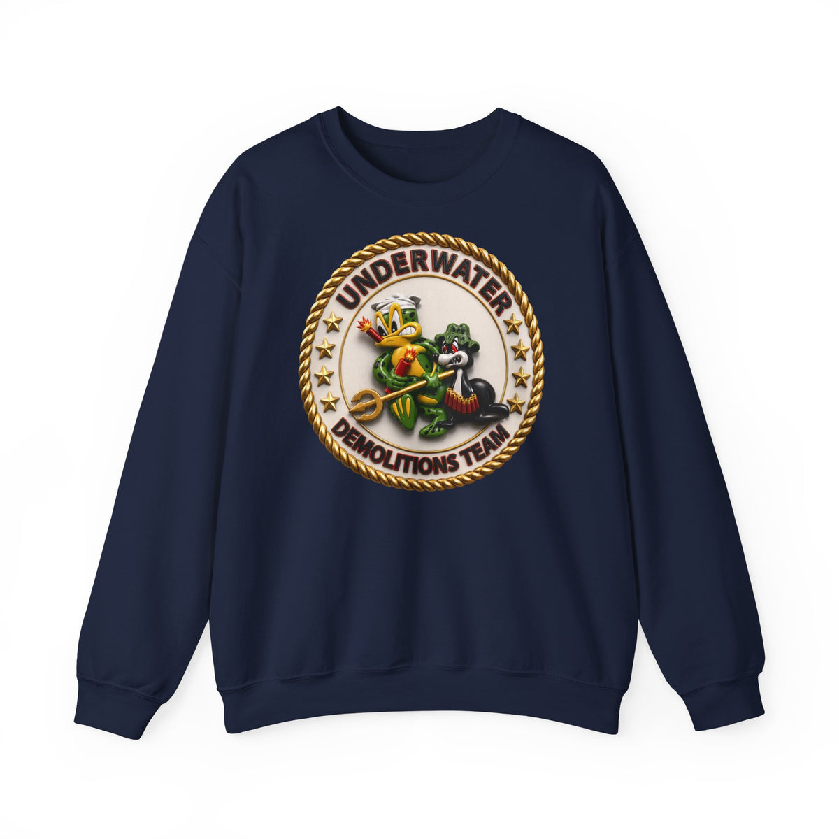 Unisex Heavy Blend™ Crewneck Sweatshirt - Navy - SOF - Underwater Demolitions Team - Sammy - Freddie - 3D - Enhanced