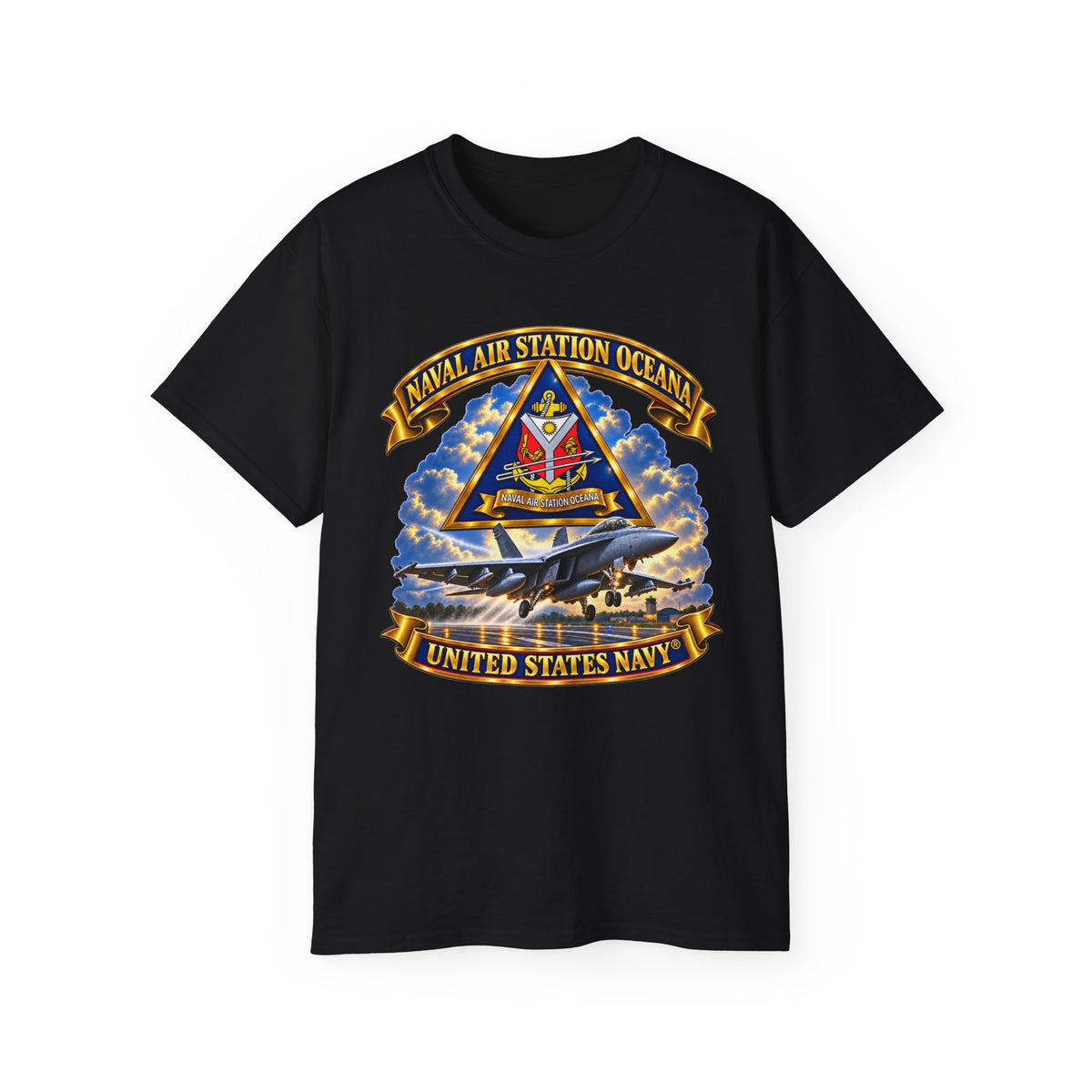 Unisex Ultra Cotton T-Shirt - Navy - Naval Air Station Oceana - Crest with Aircraft - United States Navy - 3D - Enhanced