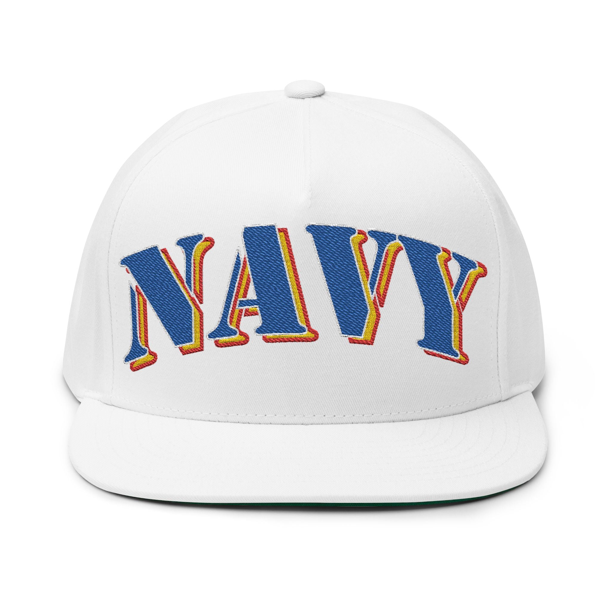 US Navy Embroidered Flat Bill Hat — Retro Varsity Military Style
