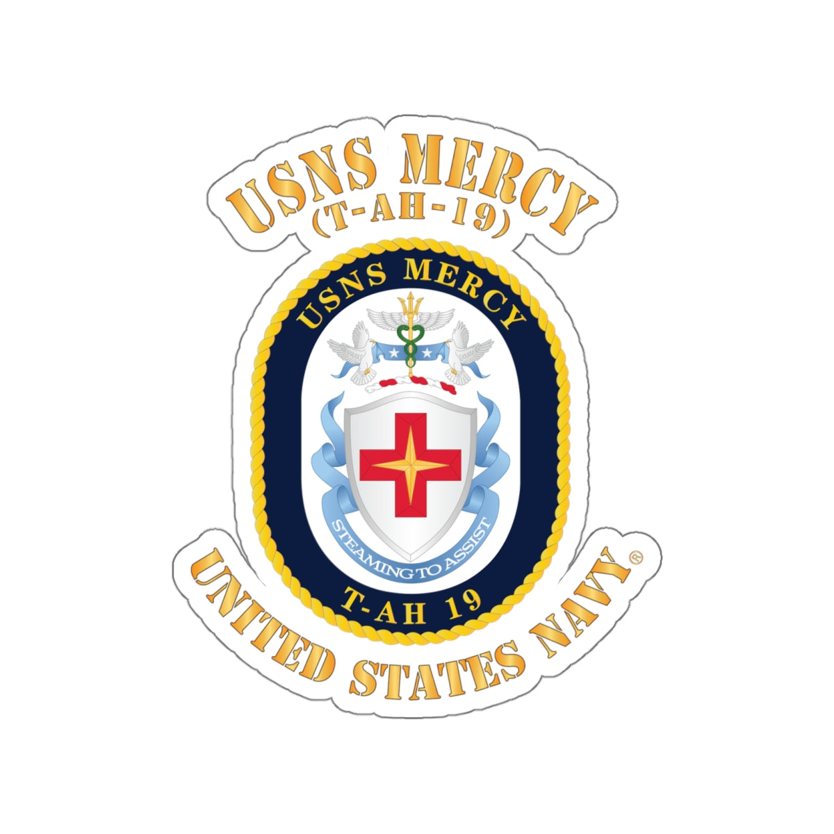 Die-Cut Vinyl Sticker - Navy - USNS Mercy (T-AH-19)