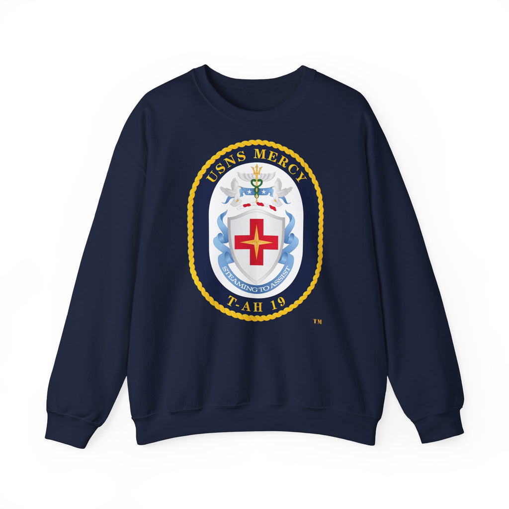 Unisex Heavy Blend™ Crewneck Sweatshirt - Navy - USNS Mercy (T-AH-19) - Crest wo Txt
