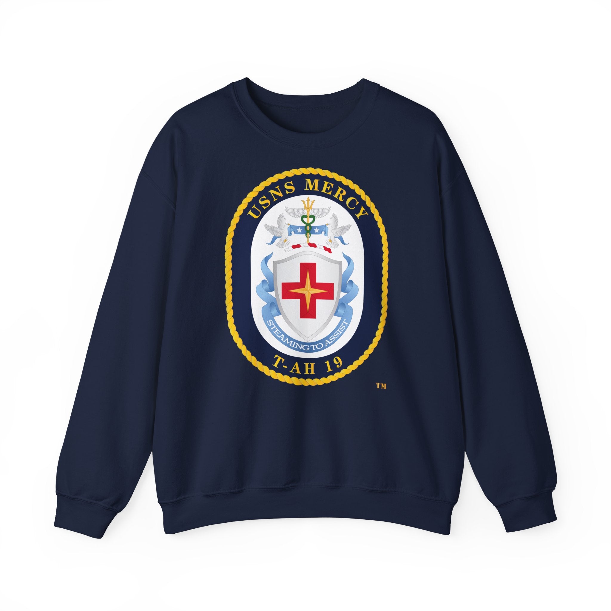 Unisex Heavy Blend™ Crewneck Sweatshirt - Navy - USNS Mercy (T-AH-19) - Crest wo Txt