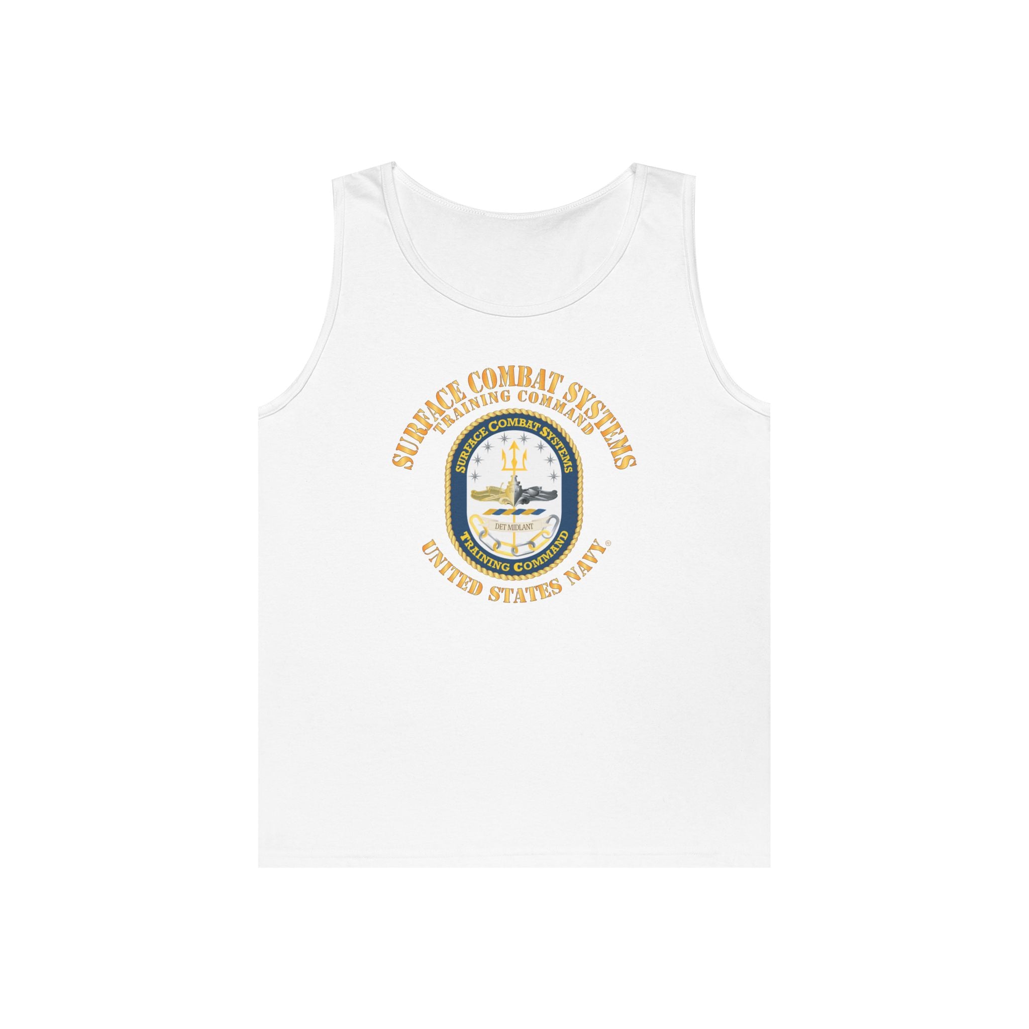Unisex Heavy Cotton Tank Top - Navy - Surface Combat Systems Training Command - DET MIDLANT