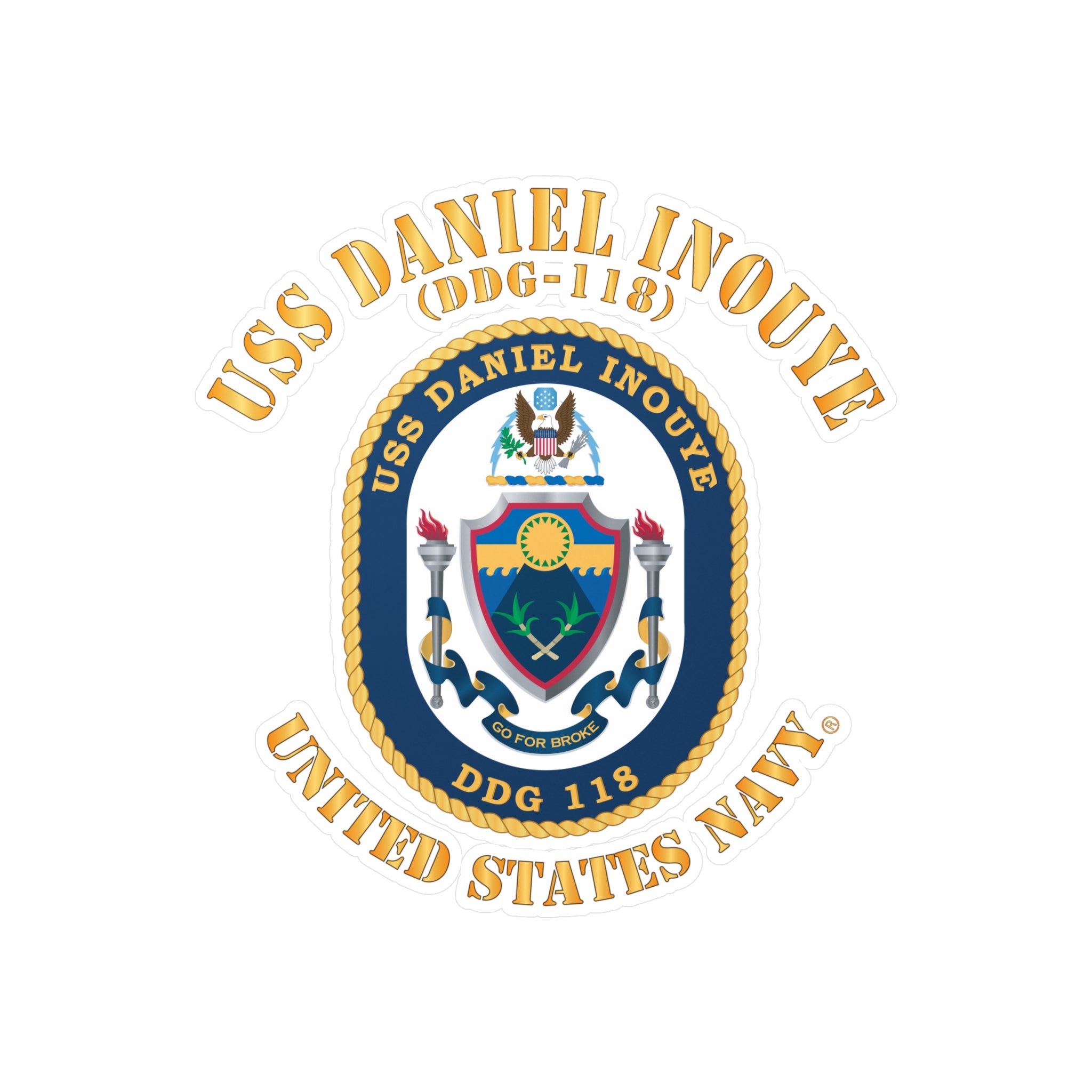 Kiss-Cut Vinyl Decal - Navy - USS Daniel Inouye (DDG-118)