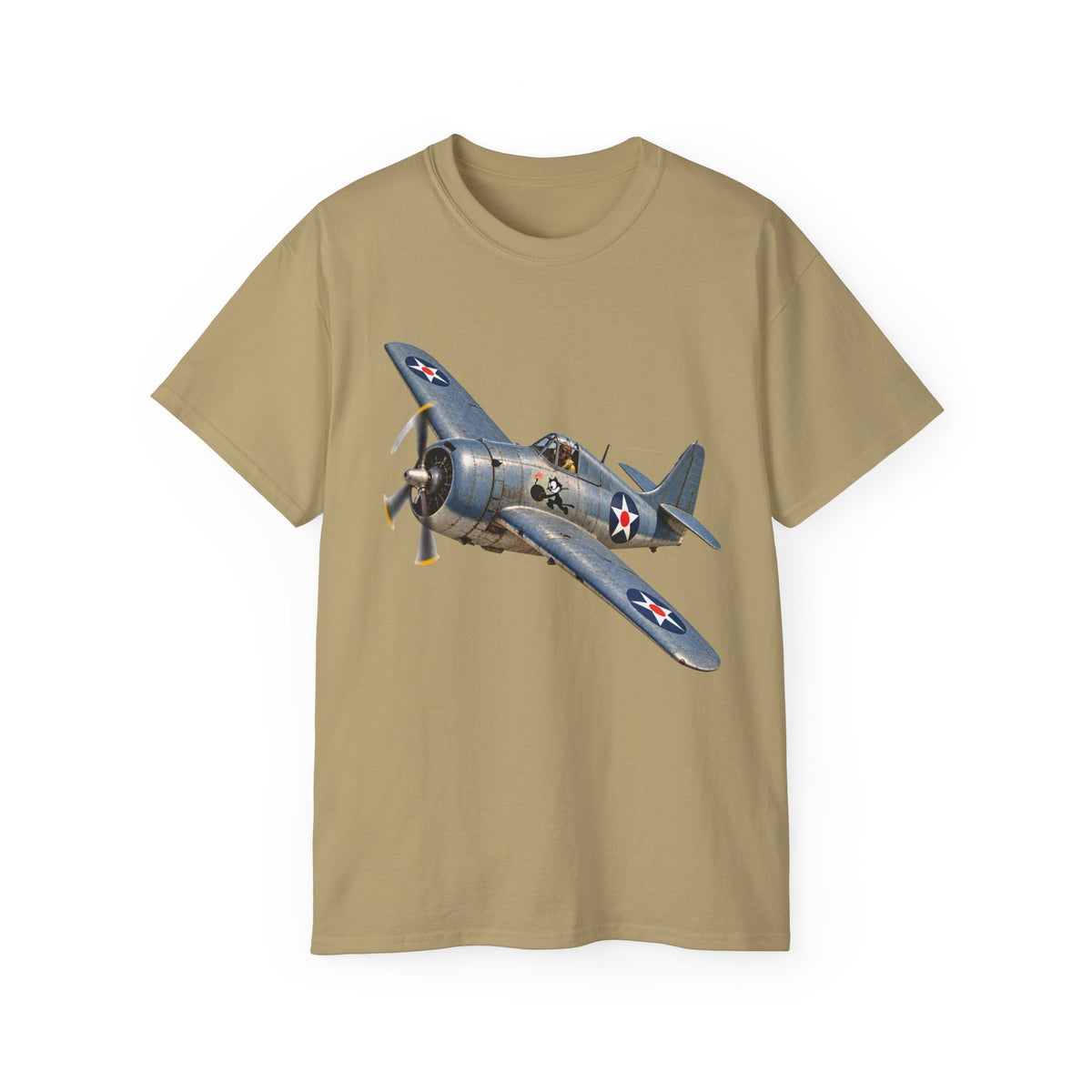 Unisex Ultra Cotton T-Shirt - NAVY - VF - 3 - Wildcat w FELIX WWI Insignia - 3D - Enhanced