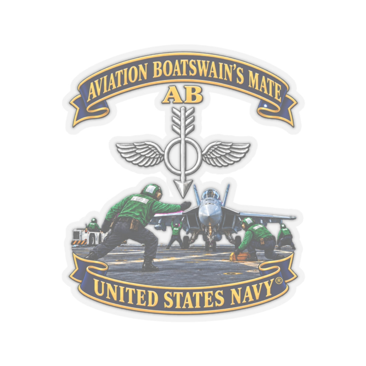 Kiss-Cut Stickers - Navy - Aviation Boatswains Mate Br with AC handler Scene - 3D - Enhanced