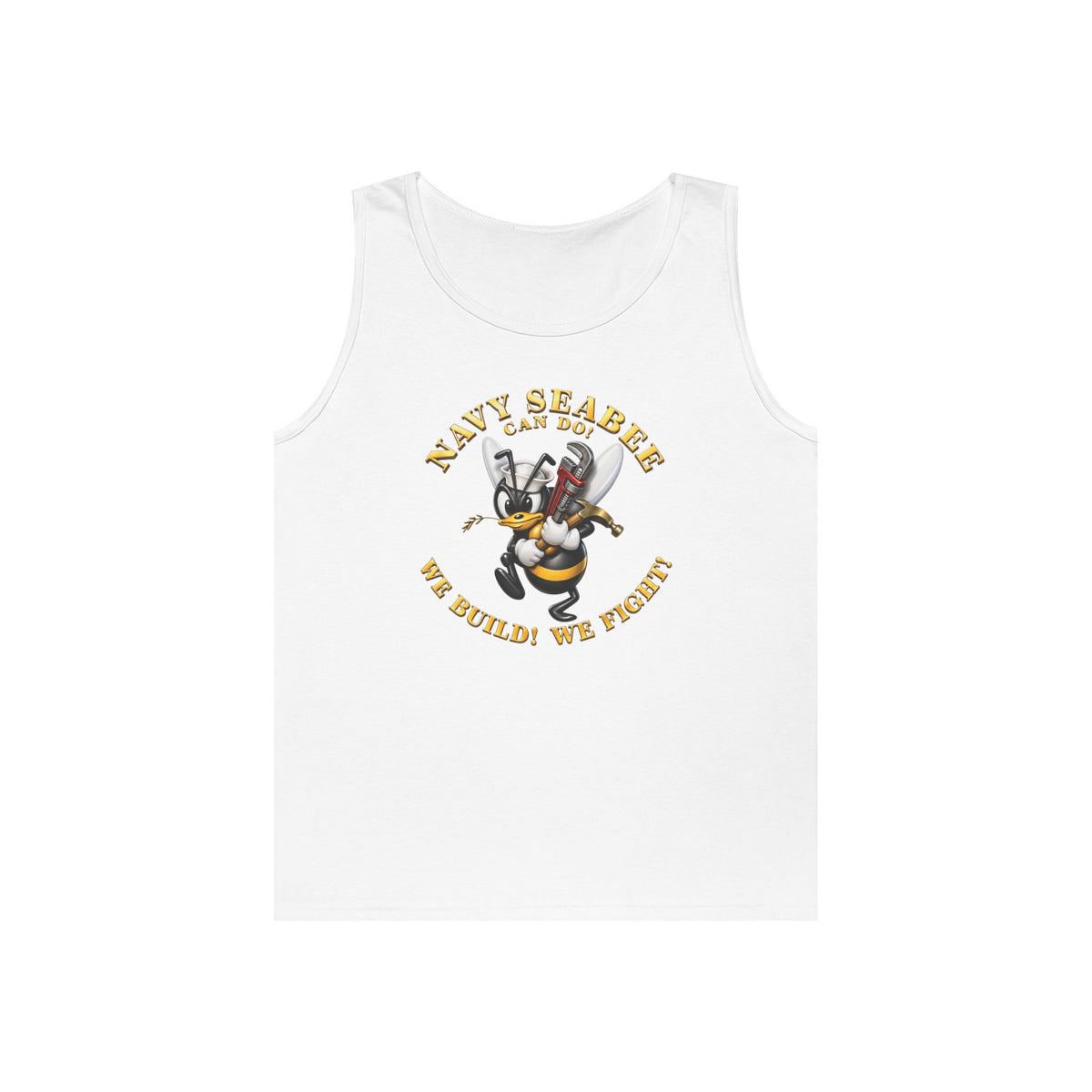Unisex Heavy Cotton Tank Top - Navy - Navy SeaBee - w Wrench and Hammer - 3D - Enhanced X 300