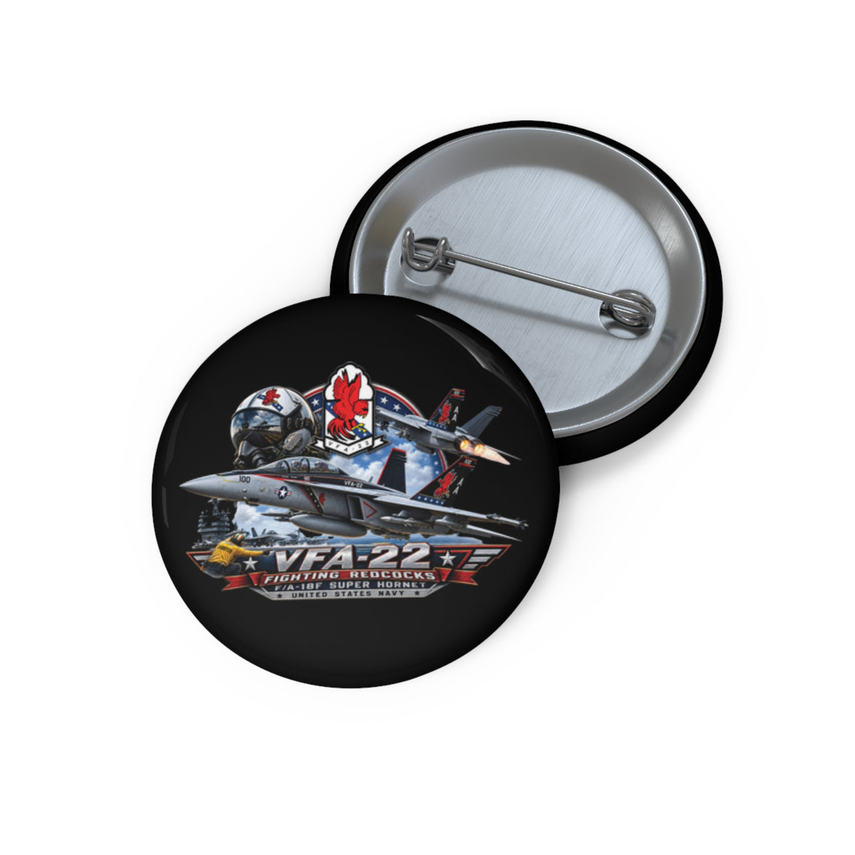 Pin Button - Strike Fighter Squadron 22nd - AC - Fighting Redcocks - 3D - Enhanced
