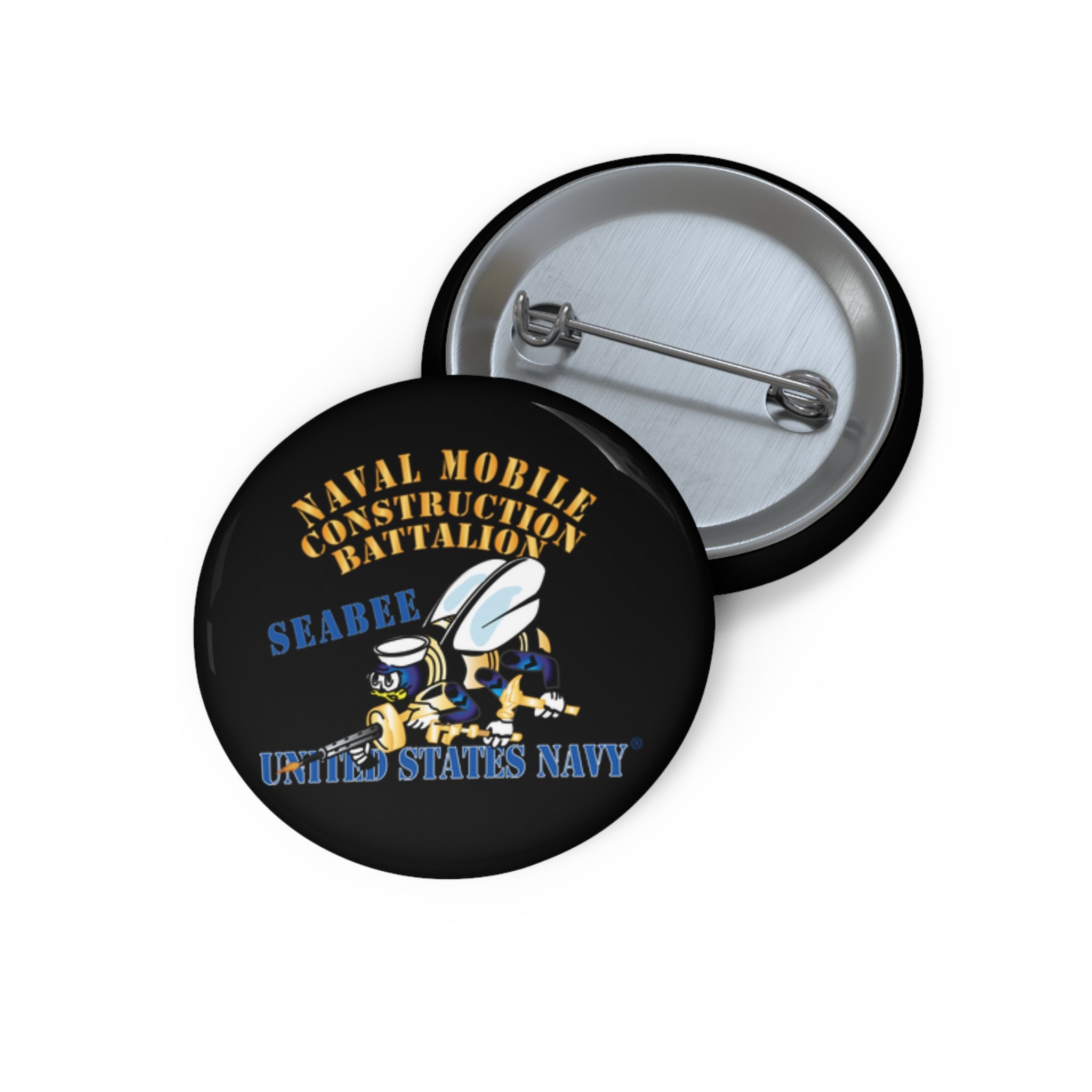 Custom Pin Button - Navy - Seabee