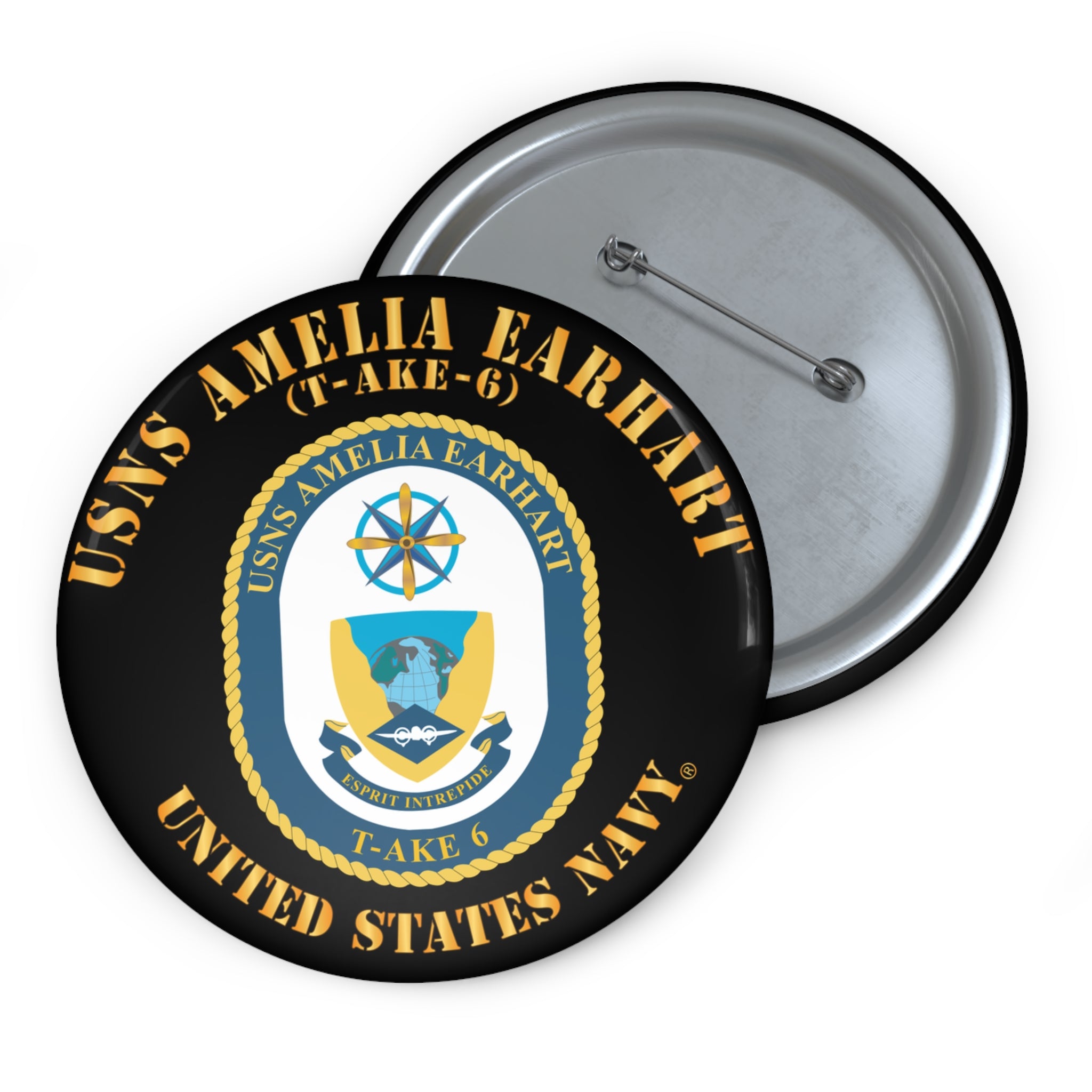 Custom Pin Button - Navy - USNS Amelia Earhart (T-AKE 6)