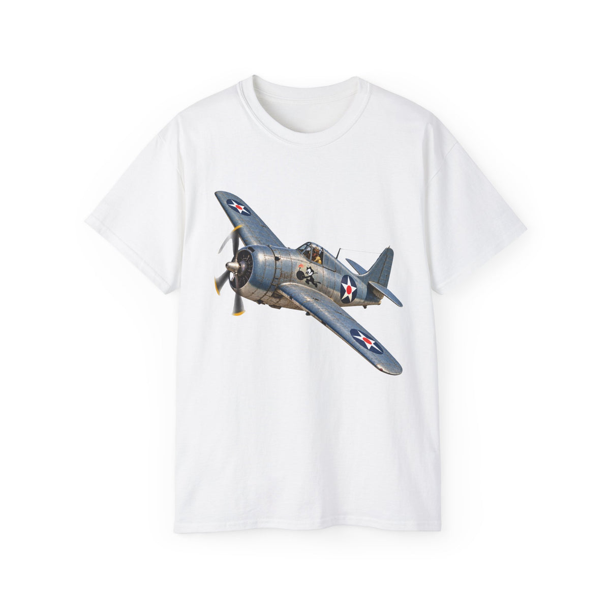 Unisex Ultra Cotton T-Shirt - NAVY - VF - 3 - Wildcat w FELIX WWI Insignia - 3D - Enhanced