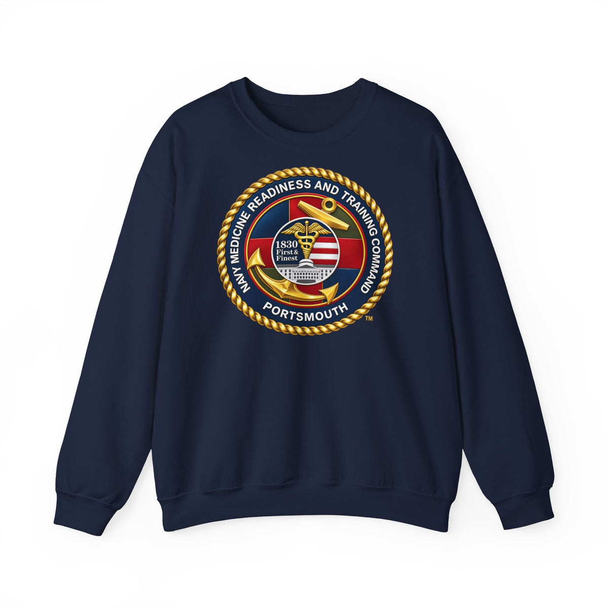 Unisex Heavy Blend™ Crewneck Sweatshirt - Navy - Naval Medical Center Portsmouth wo txt - 3D - Enhanced