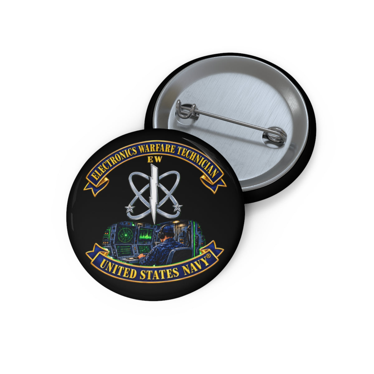 Pin Button - Navy - Rate - Electronics Warfare Technician with Scene - 3D - Enhanced