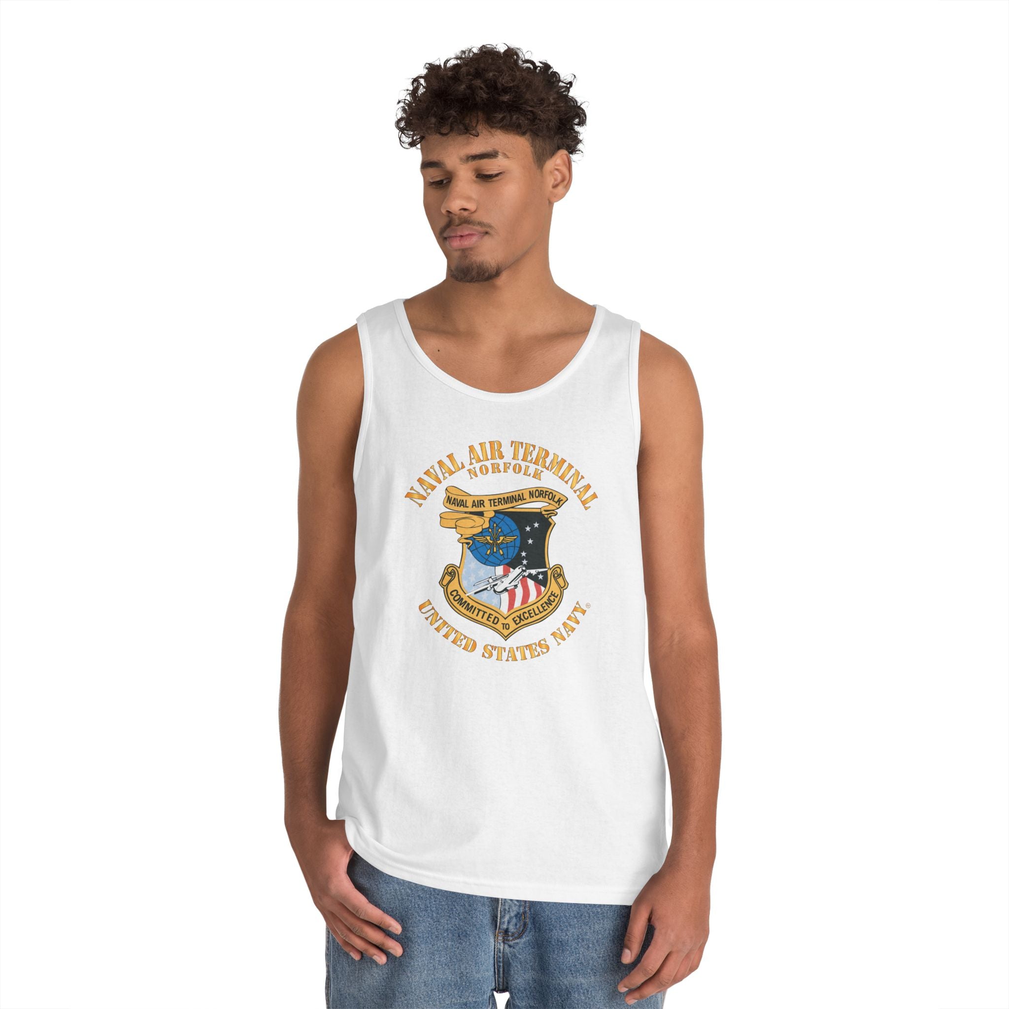 Unisex Heavy Cotton Tank Top - Navy - Naval Air Terminal Norfolk
