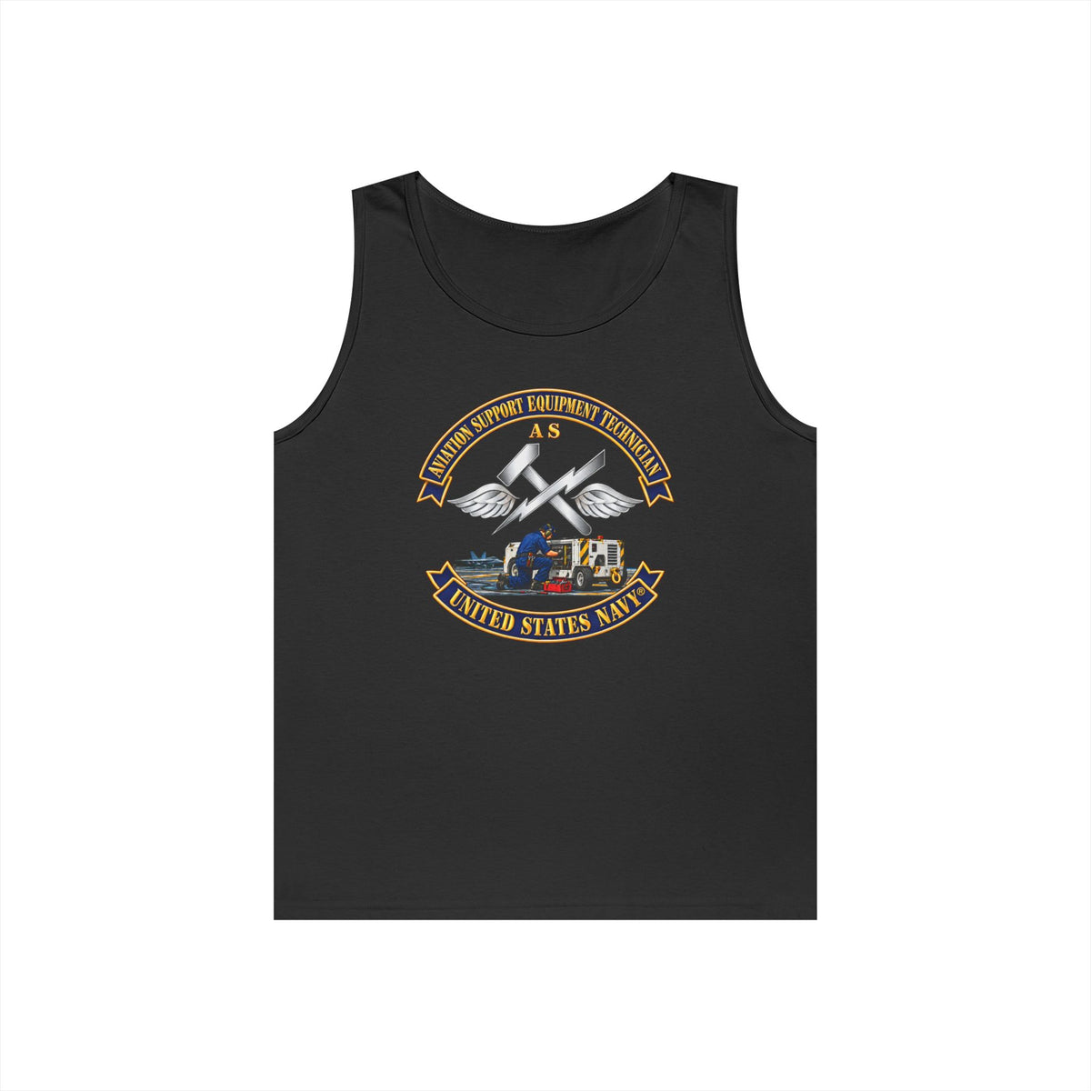 Unisex Heavy Cotton Tank Top - Navy - Rate - Aviation Support Equipment Technician (AS) with Scene - 3D - Enhanced