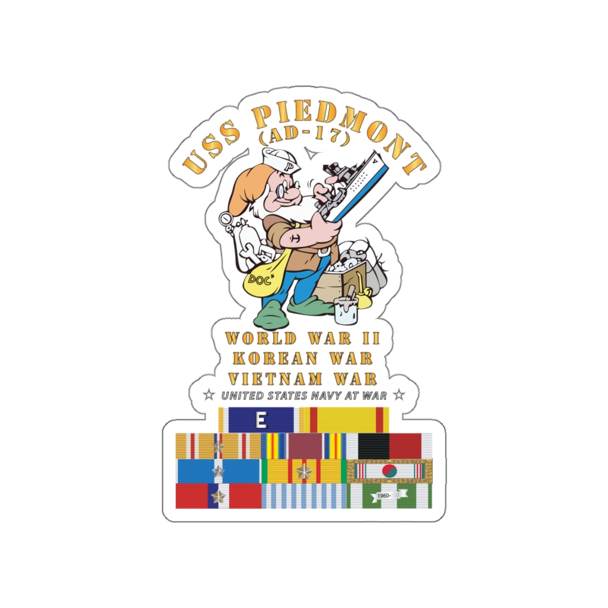 Die-Cut Vinyl Sticker - Navy - USS Piedmont (AD-17) w WWII - KOREA - VN SVC
