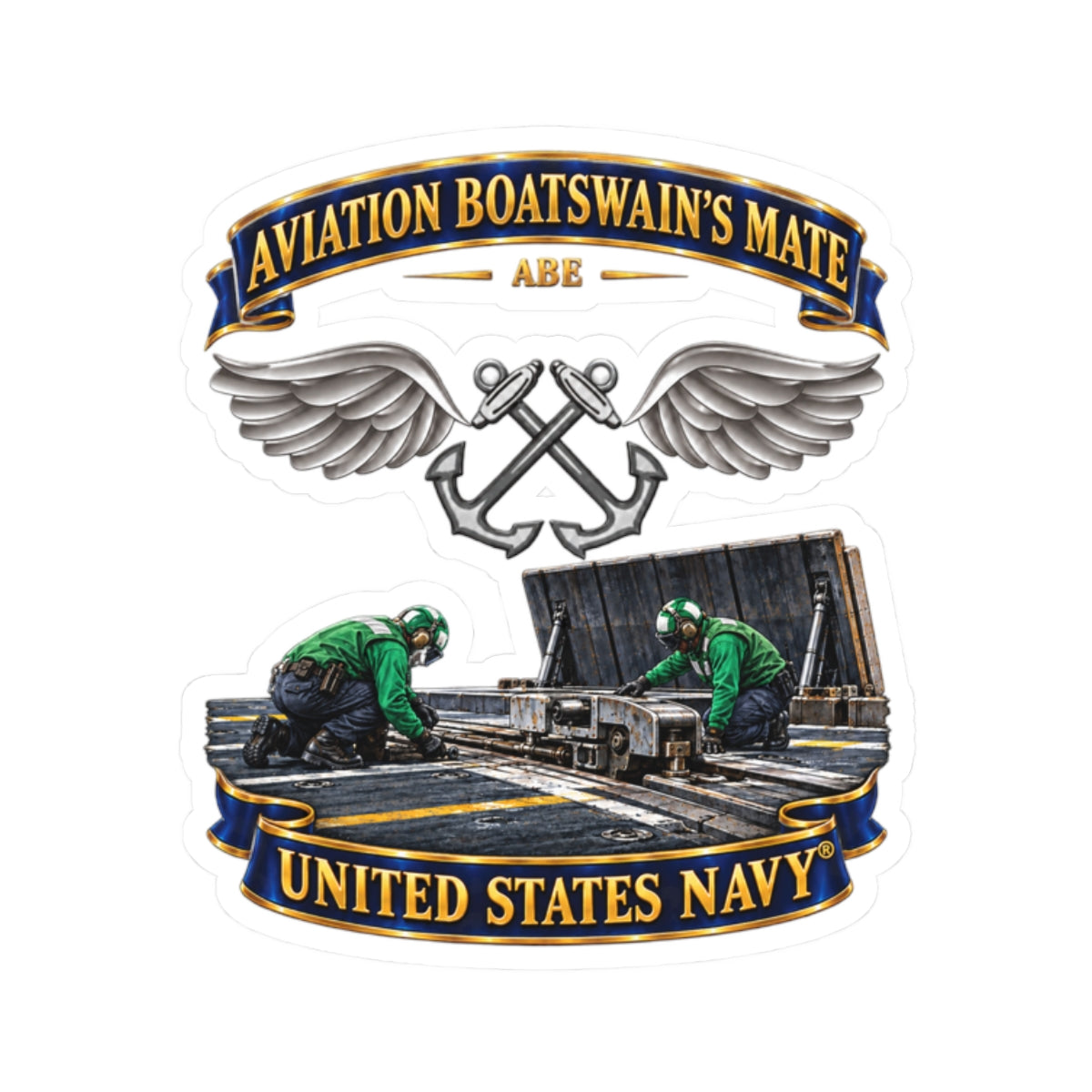 Kiss-Cut Stickers - Navy - Rate - Aviation Boatswain's Mate (ABE) - with Scene - 3D - Enhanced