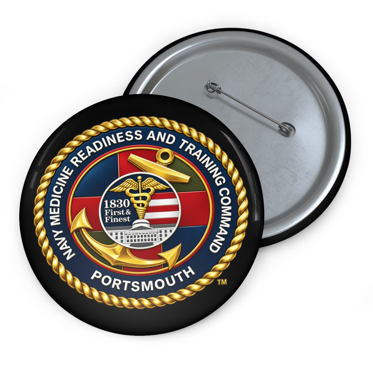 Pin Button - Navy - Naval Medical Center Portsmouth wo txt - 3D - Enhanced