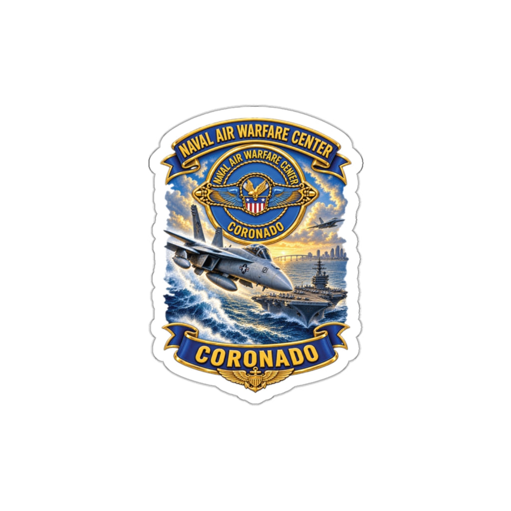 Die-Cut Vinyl Sticker - NAVY - Naval Air Warfare Center - Coronado - Crest - with Scene - 3D - Enhanced