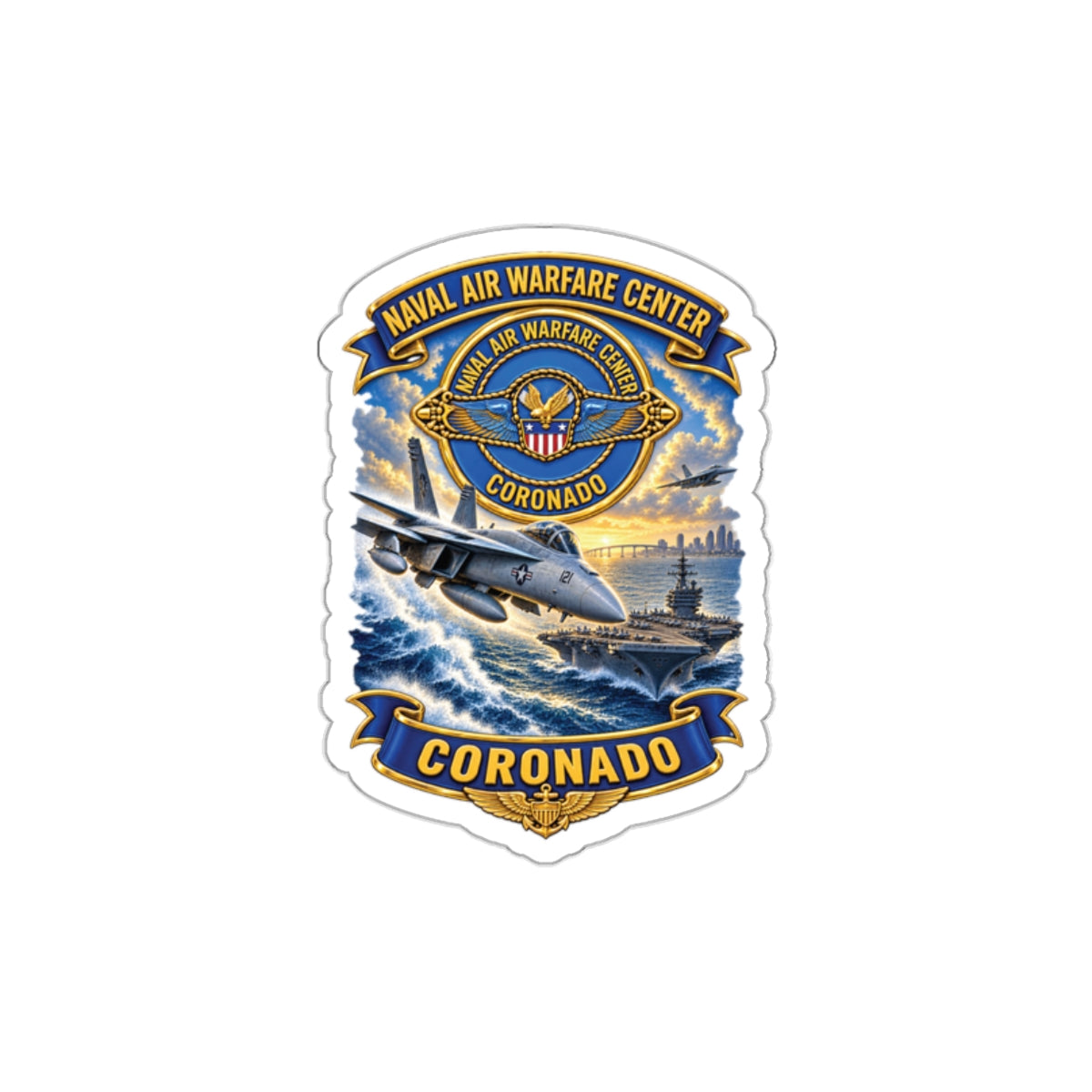 Die-Cut Vinyl Sticker - NAVY - Naval Air Warfare Center - Coronado - Crest - with Scene - 3D - Enhanced