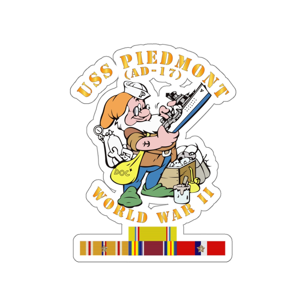 Die-Cut Vinyl Sticker - Navy - USS Piedmont (AD-17) w PAC SVC WWII