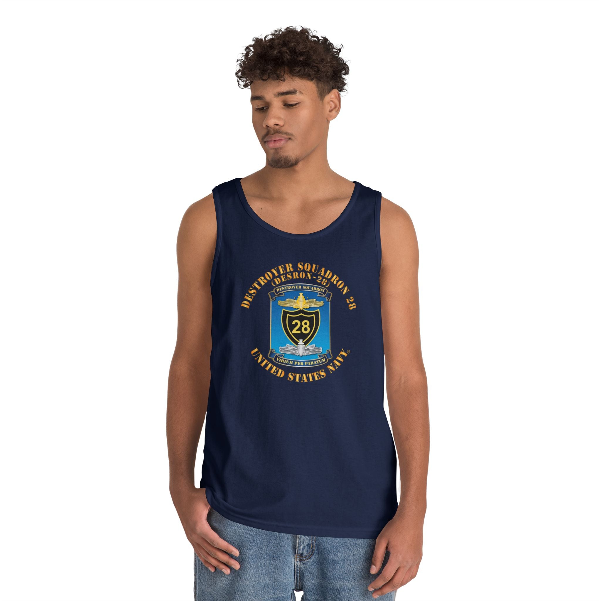 Unisex Heavy Cotton Tank Top - Navy - Destroyer Squadron 28 (DESRON-28)