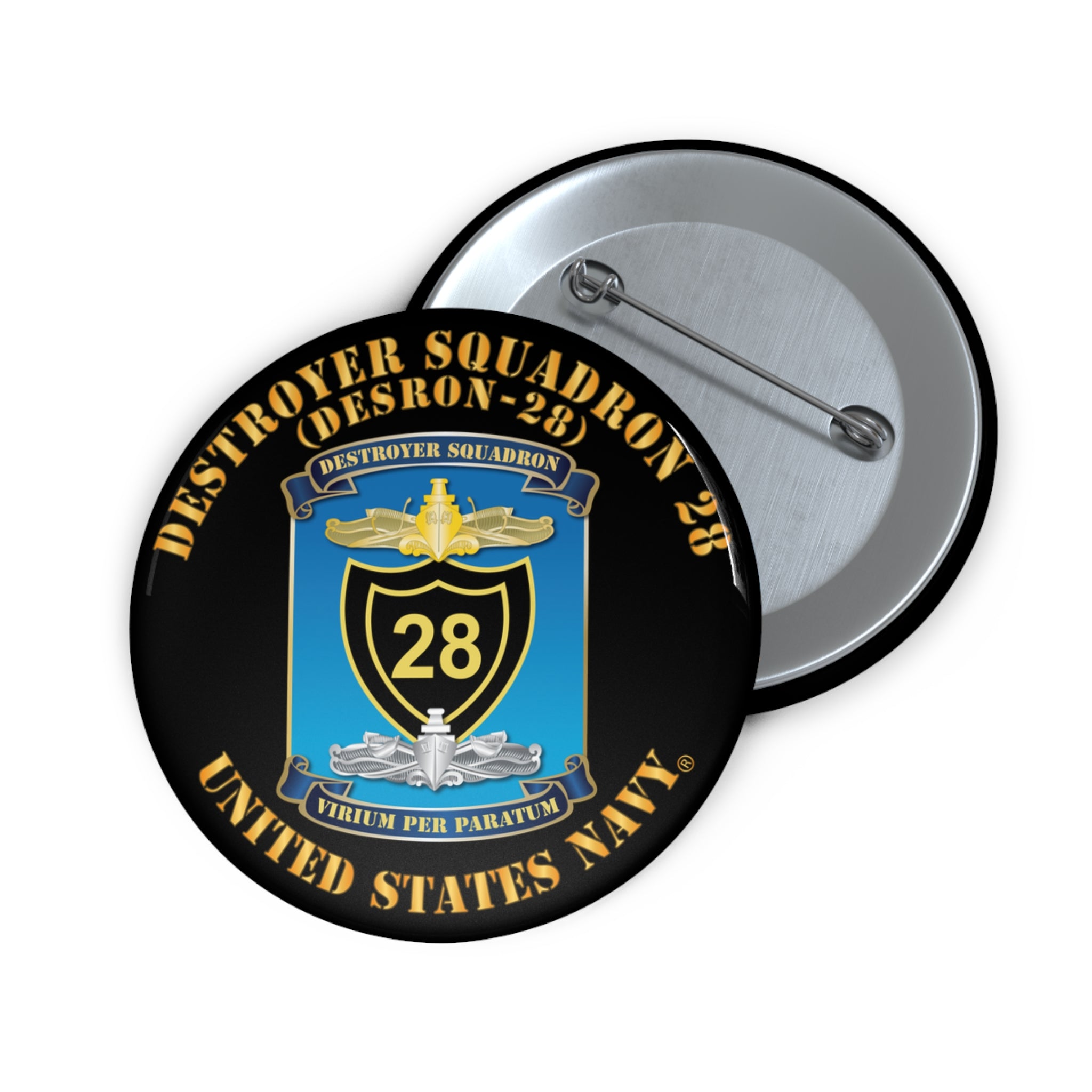 Custom Pin Button - Navy - Destroyer Squadron 28 (DESRON-28)