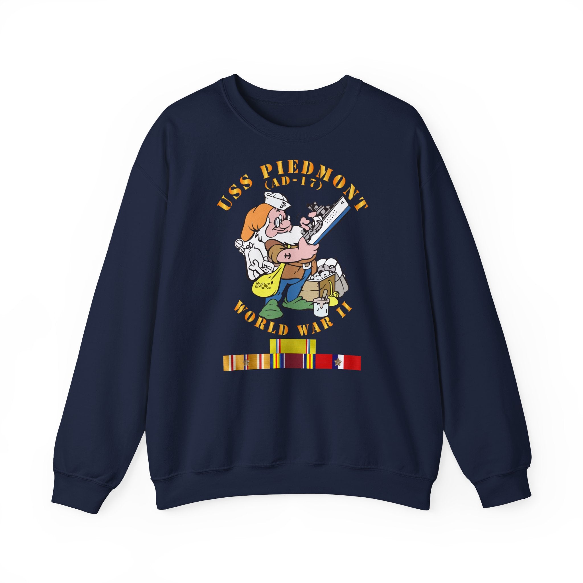 Unisex Heavy Blend™ Crewneck Sweatshirt - Navy - USS Piedmont (AD-17) w PAC SVC WWII