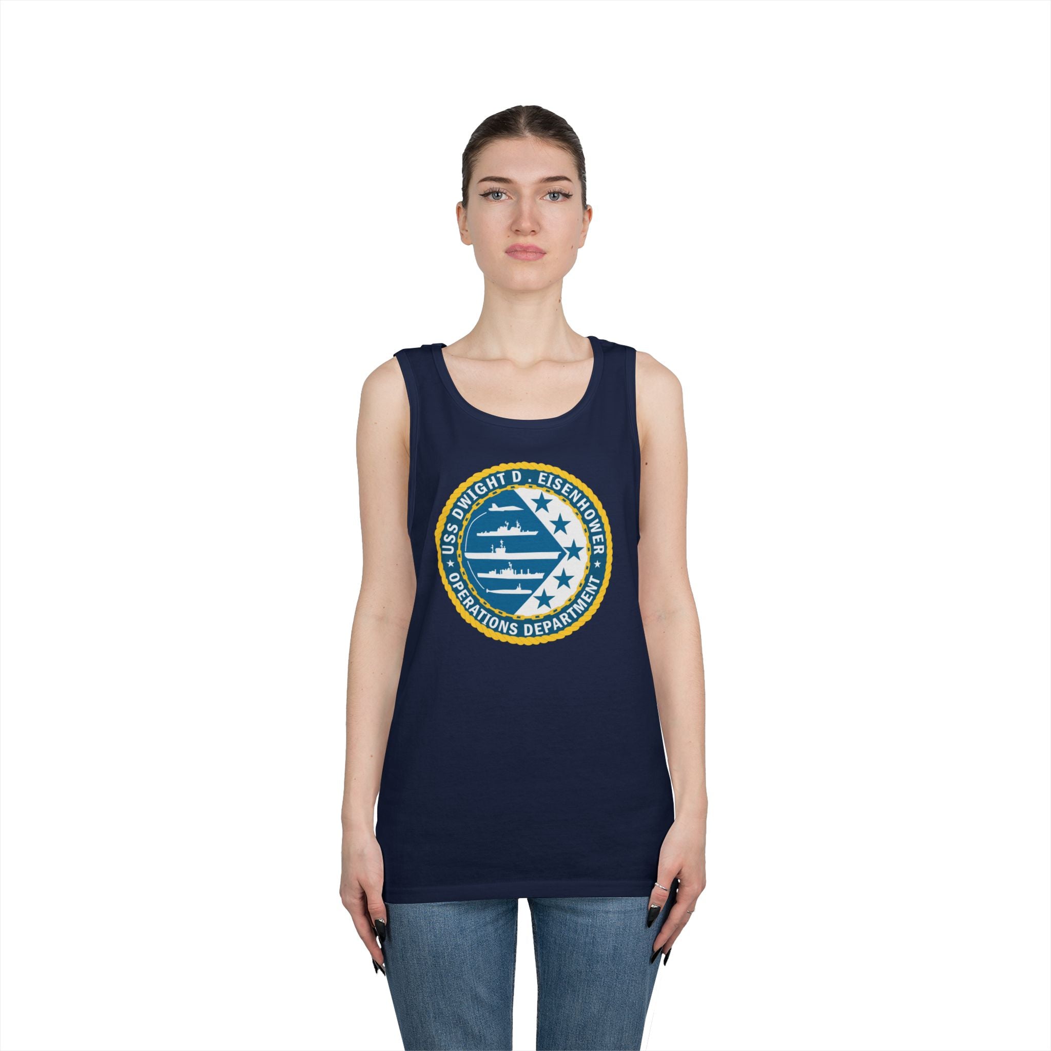 Unisex Heavy Cotton Tank Top - Navy - USS Dwight D. Eisenhower (CVN-69) - Operations Department wo txt