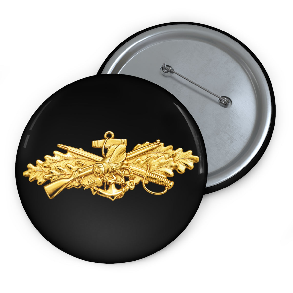Pin Button - Navy - Badge - Seabee combat warfare specialist wo txt - Officer - 3D - Enhanced