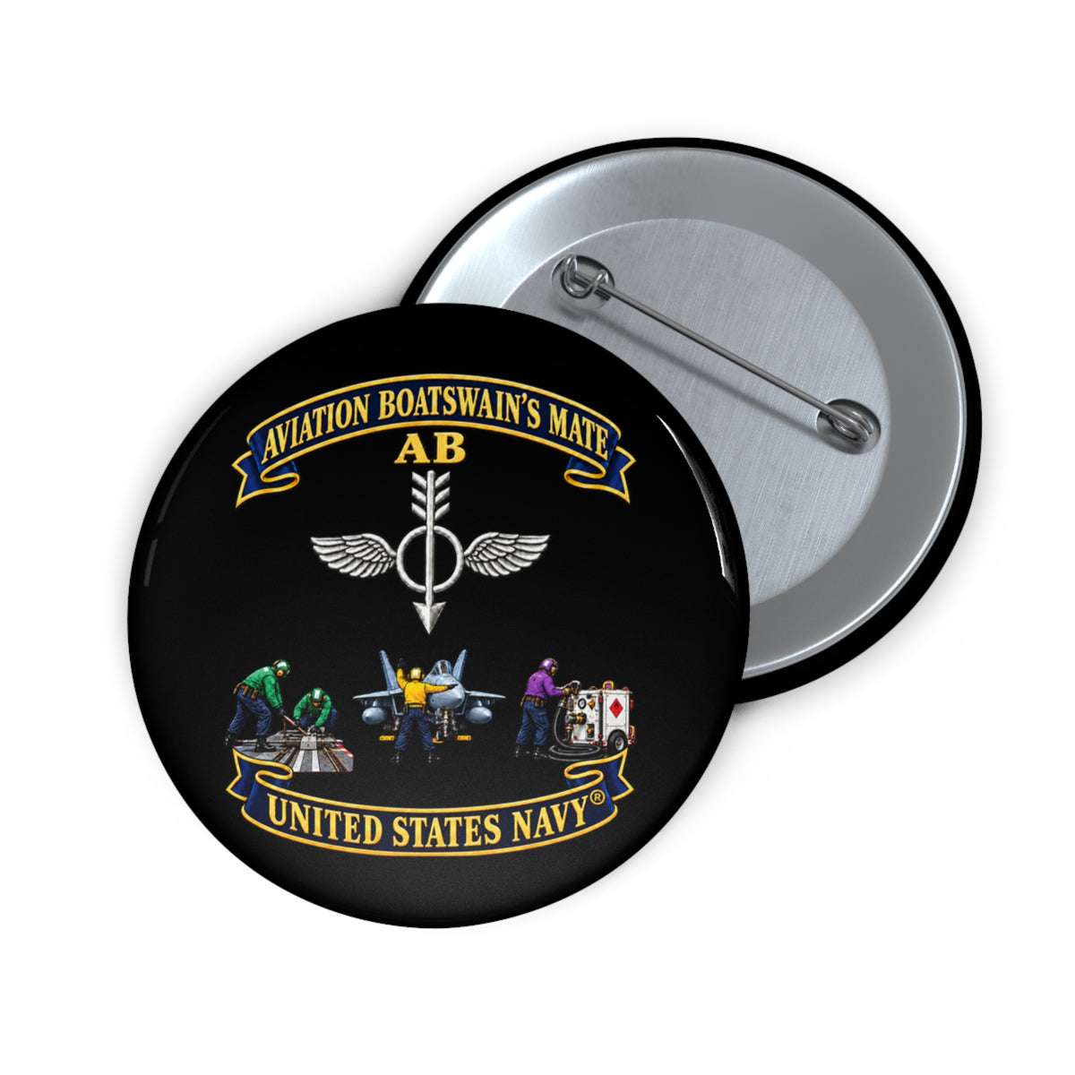 Pin Button - Navy - Aviation Boatswains Mate Br with 3 Scene - 3D - Enhanced