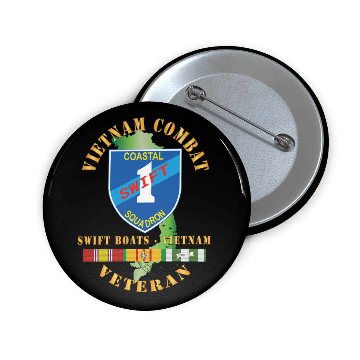 Pin Button - Coastal Squadron One (Blue) - SSI -Swift Boats - Vietnam w VN SVC X 300