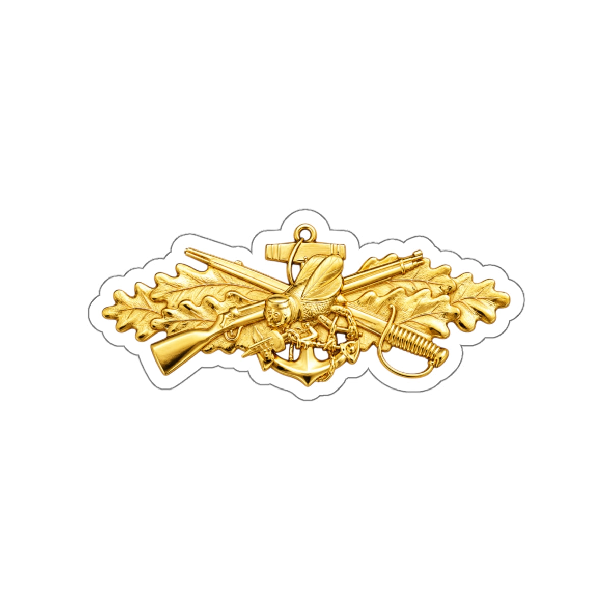 Die-Cut Vinyl Sticker - Navy - Badge - Seabee combat warfare specialist wo txt - Officer - 3D - Enhanced