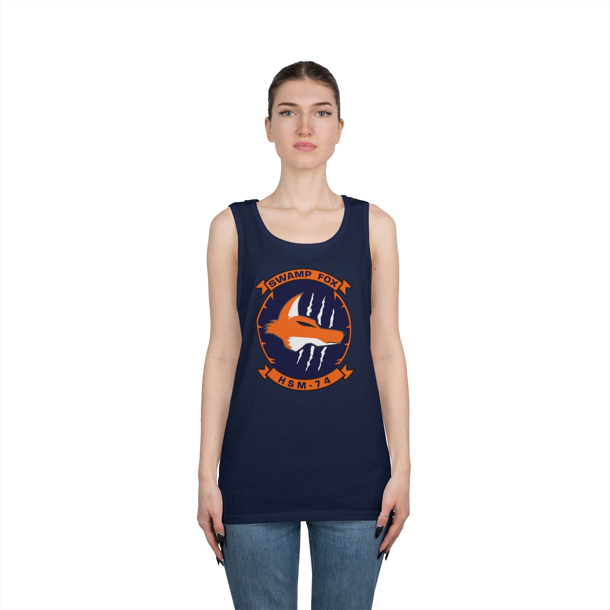 Unisex Heavy Cotton Tank Top - Navy - Helicopter Maritime Strike Seven Four (HSM-74) wo txt