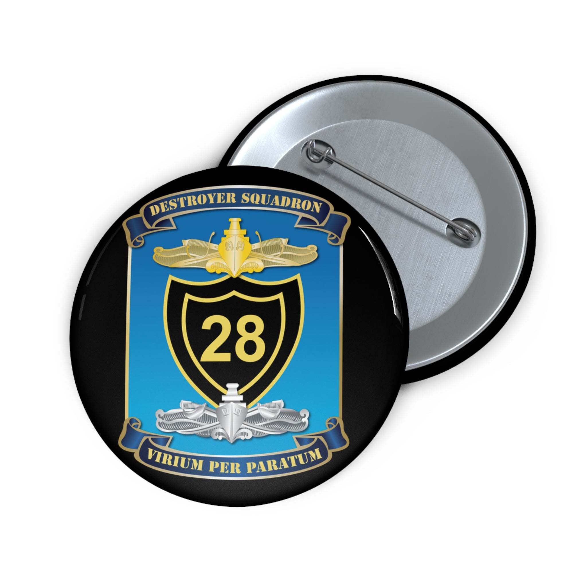 Custom Pin Button - Navy - Destroyer Squadron 28 (DESRON-28) wo Txt