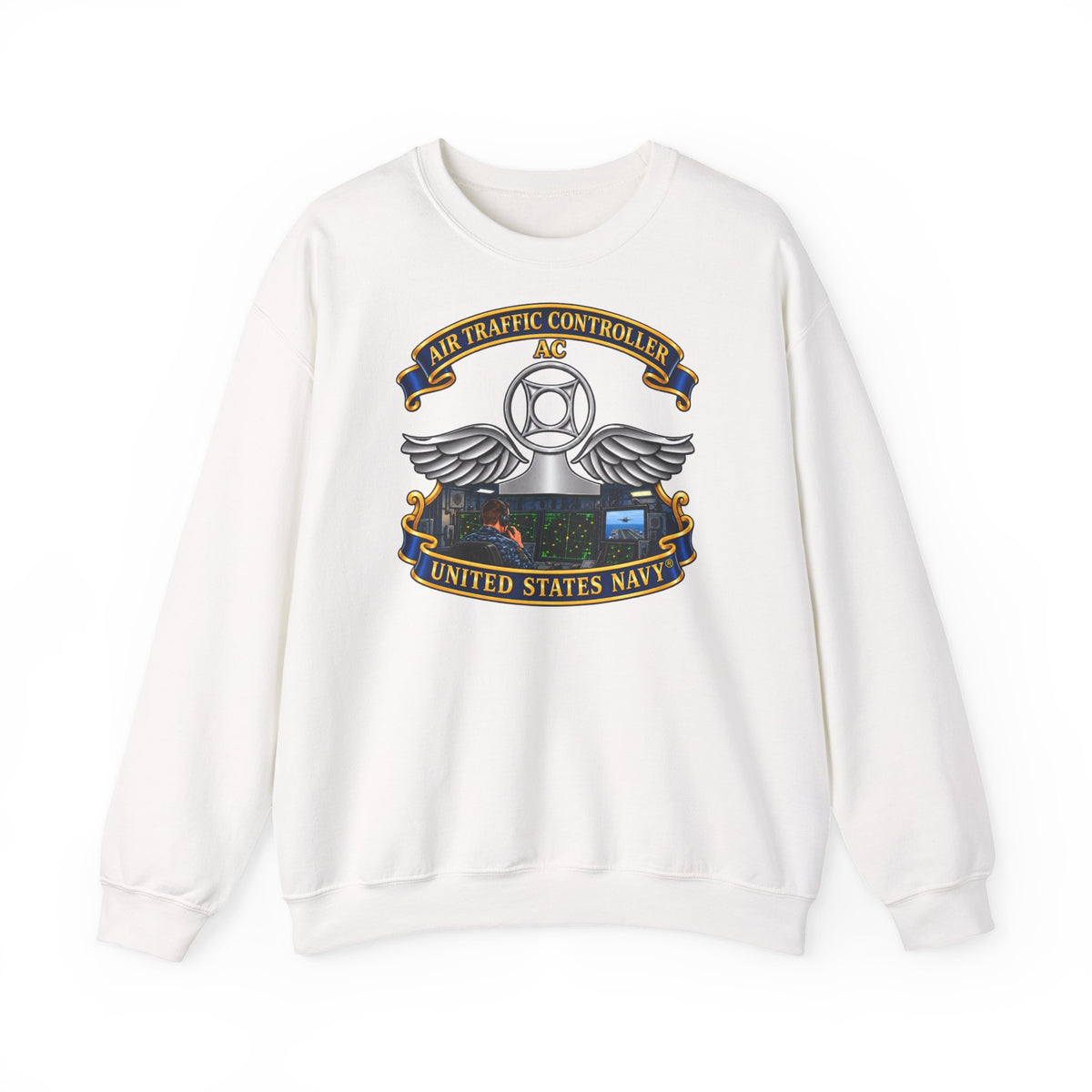 Unisex Heavy Blend™ Crewneck Sweatshirt -  Navy - Rate - Air Traffic Controller (AC) - Shipboard Version  3D - Enhanced