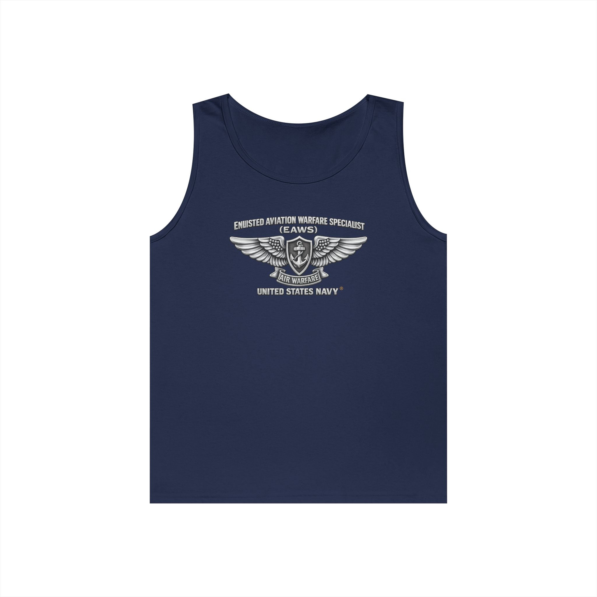 Unisex Heavy Cotton Tank Top - Navy - Badge - Enlisted Aviation Warfare Specialist